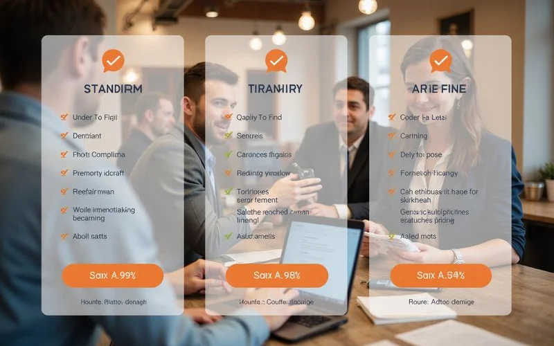 Three pricing tiers with included services matrix